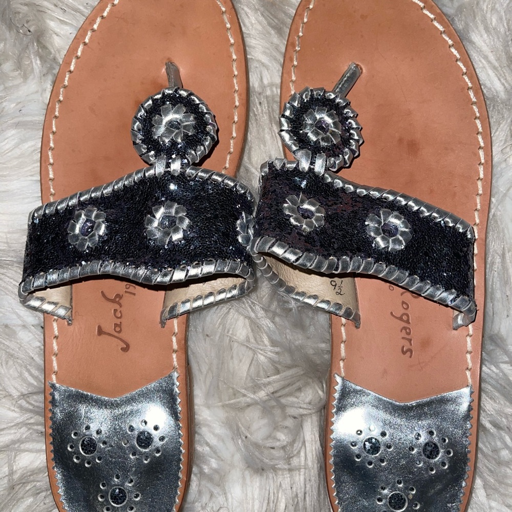 Blue sparkle Jack Rogers slides